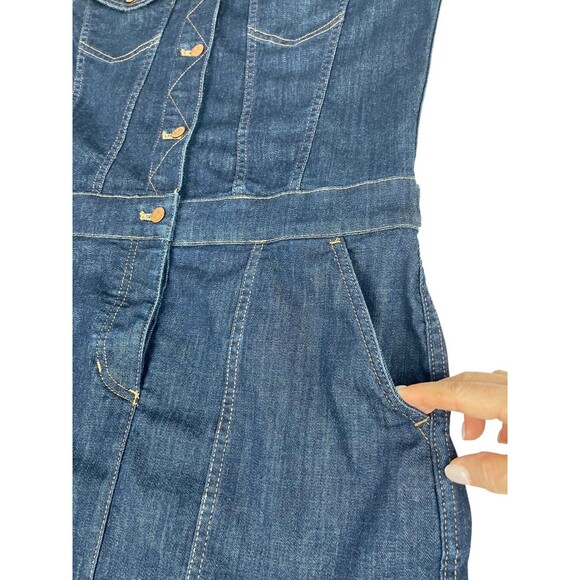 Madewell Denim Utility Shirt Dress Sz S Button Front Long Sleeve Mini Dark Wash - Picture 8 of 15